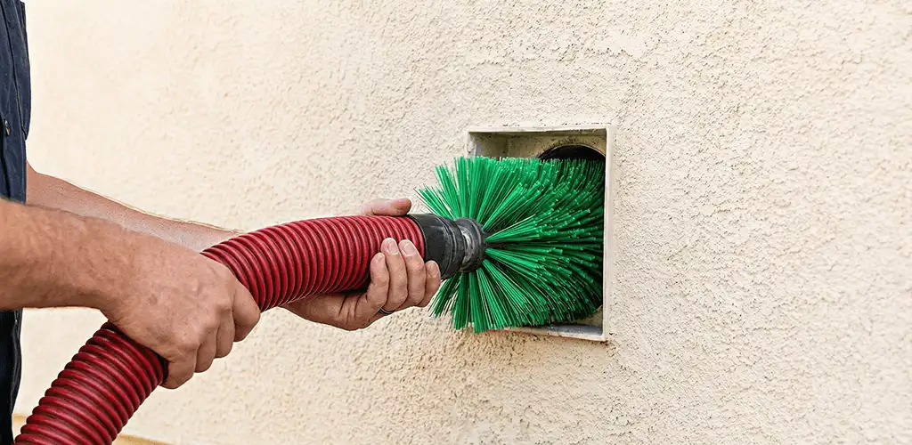 Air duct cleaning brush removing debris from a vent opening in Provo, UT
