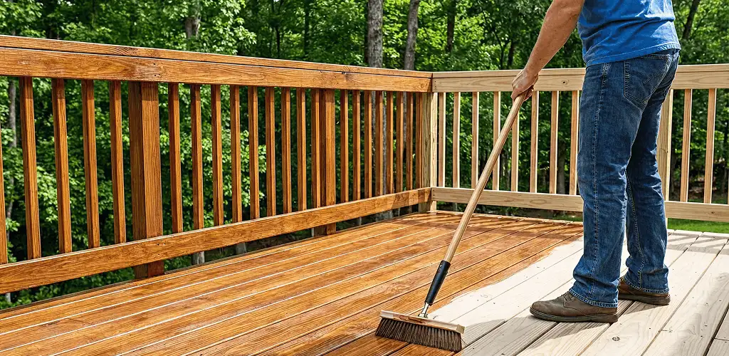 Deck staining and sealing application on a wood deck in Provo, UT