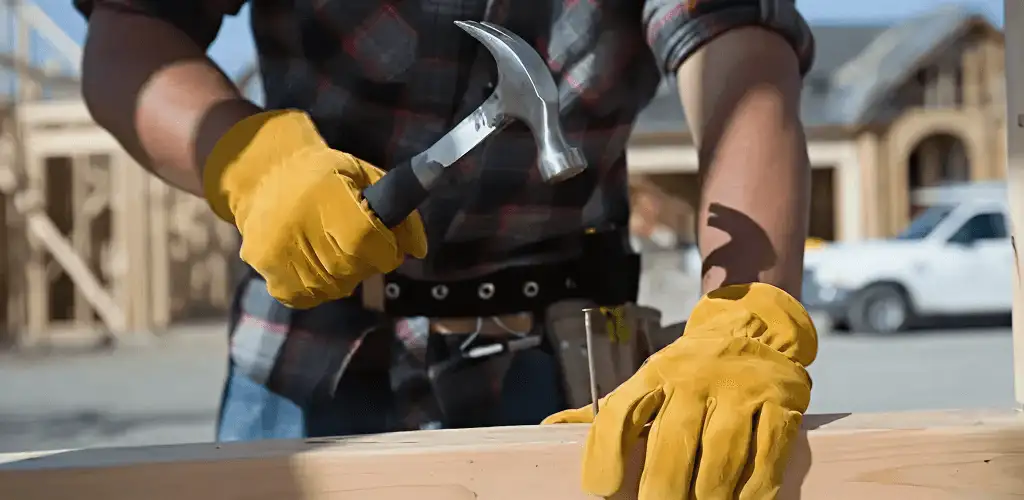 Handyman fixing wood trim with a hammer for home repairs in Provo, UT