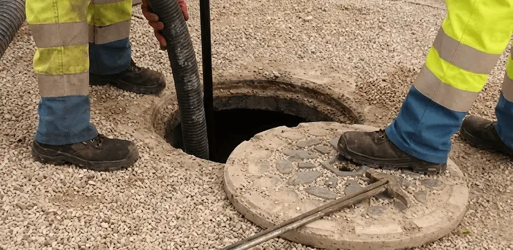 Drain cleaning crew clearing a sewer access point with professional equipment in Provo, UT