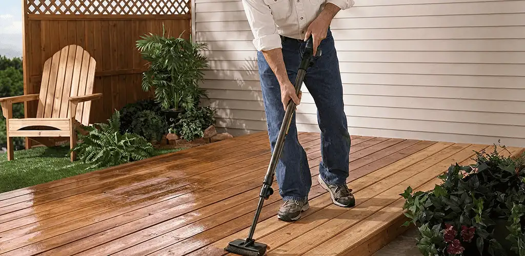 Deck staining service applying stain to a backyard wood deck in Provo, UT